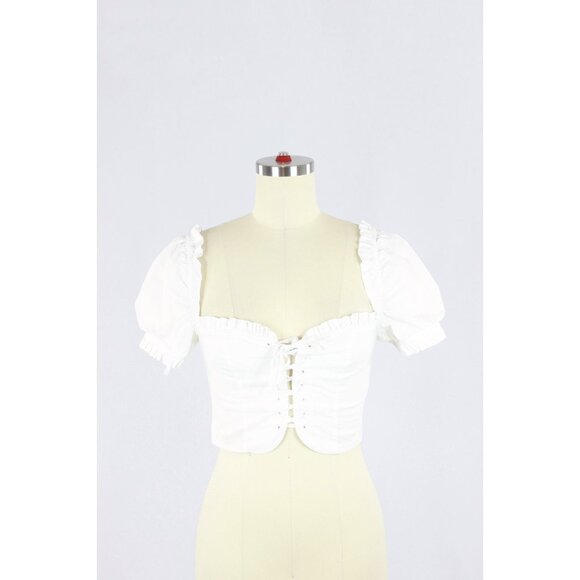 Aritzia SUNDAY BEST Lolita White Cotton Poplin Lace Up Corset Blouse, Size XS - Picture 1 of 11